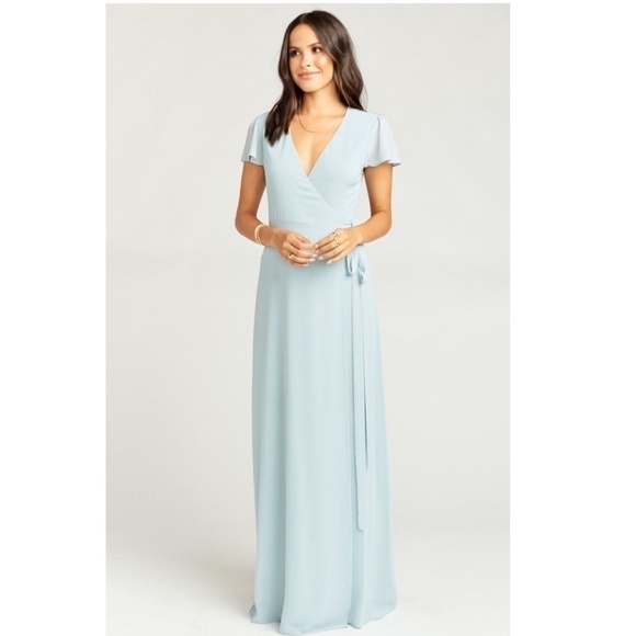 SHOW ME YOUR MUMU Noelle Flutter Wrap Dress in Steel Blue Size Small - Picture 2 of 9